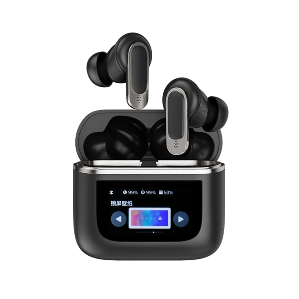 Glassology Vibez X-Pro Wireless Earbuds – Touch Display Smart Case, 6-Mic Noise Cancellation, Bluetooth 5.3, Immersive Sound, Black – GTWXP