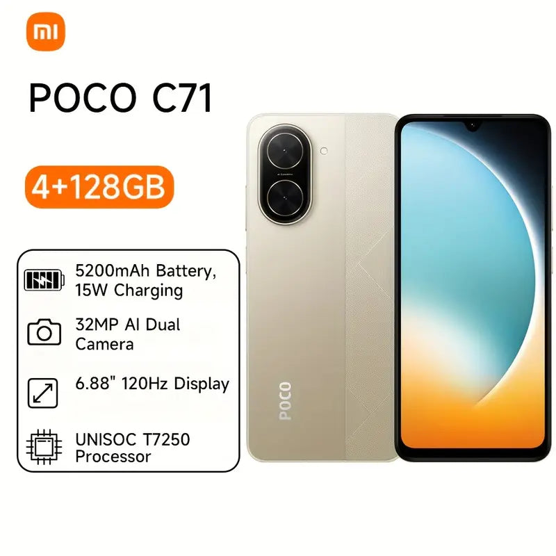 Xiaomi POCO C71 4G Smartphone, 4+128GB, Dual SIM, 32MP AI Dual Camera, 6.88" 120Hz Display